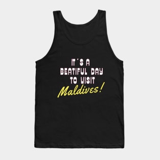 The Maldives, White text. Gift ideas for the travel enthusiast. Tank Top